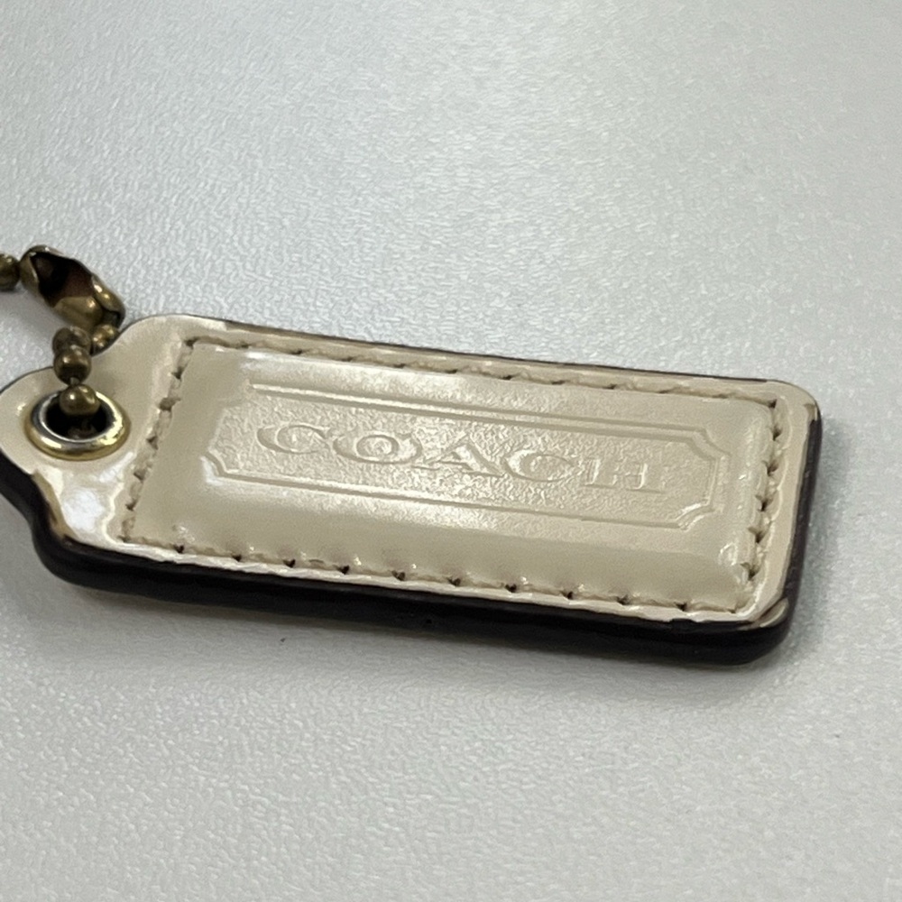 Coach Cream Leather Logo Tag with Dark Brown Edge